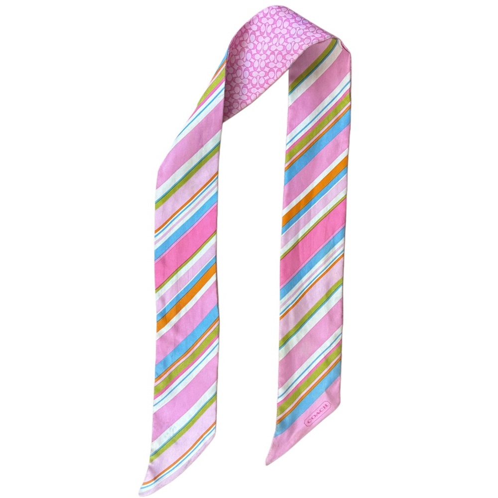 Coach Pink Multicolor Reversible Striped Scarf